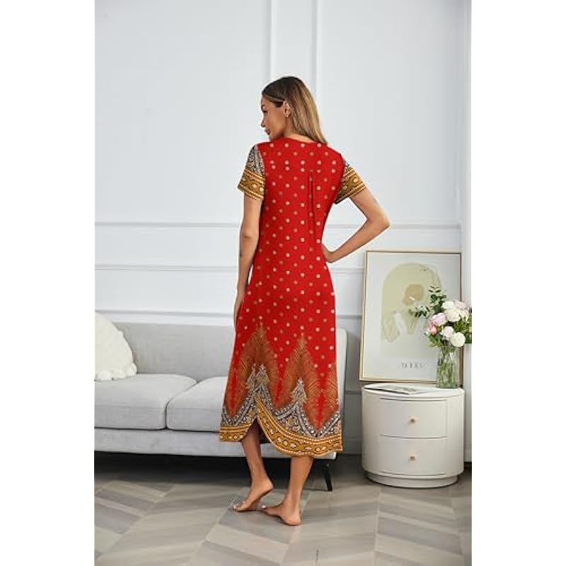 Ekouaer Long Nightgowns for Women House Dress Plus Size Sleepwear Pleated Full Length Loungwear S-4XL 상세이미지 5
