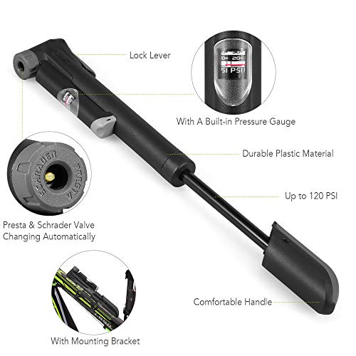 Bomba de bicicleta, Romacci Mini bomba de bicicleta Bomba de bicicleta 120 PSI Bomba de ar de bicicl