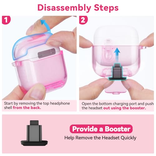 Image of for AirPods 4 Case 2024 with Safety Lock,Clear Pink | Clear Case with Phone Stand & Cleaner Kit,Cute Floral Chain for Women Girls,Soft TPU Protective Cover,Shockproof