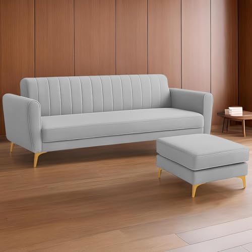 Image of Casaliving Murdock 4 Seater Convertible Sofa Set for Living Room, 3 Seater & Ottoman Modular Sectional Couch for Small Space (Grey Colour) Fabric