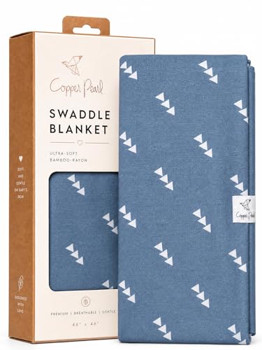 Image of Copper Pearl Swaddle Blankets for Newborns | Soft Stretchy Receiving Blankets for Boys and Girls | Large 46 x 46 Inch Baby Blankets | Lightweight and Breathable Swaddles | Navy & White Triangles North