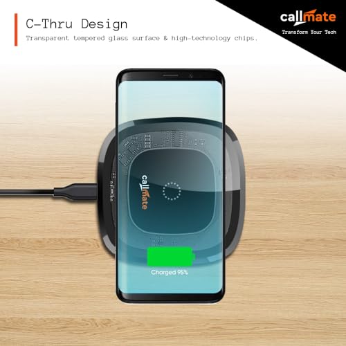 Image of CALLMATE 15W C-Thru Wireless Fast Charging Pad for Apple iPhone 15 /15 Plus /15 Pro /15 Pro Max, iPhone 14 /14 Plus /14 Pro /Max, iPhone 13 /12 /11 Series, Universal Compatibility (Black, Transparent Design)