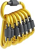 IEBUOBO 10 Pack Aluminum D Ring Key Rings Hiking Clips Locking Carabiner for Hiking Camping Fishing and Outdoor Use，Clips with Screw Gate Multicolored (Golde)