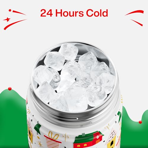 Image of ENCOOL Christmas Insulated Water Bottle with Straw, Stainless Steel Water Bottle, Leak Proof BPA-Free, Keeps Cold for 24 Hours for Sports, Christmas Holiday Gifts for Women, 26 oz, Bright Holiday