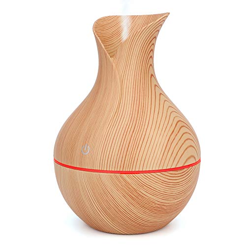 Keenso Difusores de Aceite Perfumado, USB Difusor de Aroma, Humidificador con Luz LED de 7 Colores (Grano de Madera Claro)