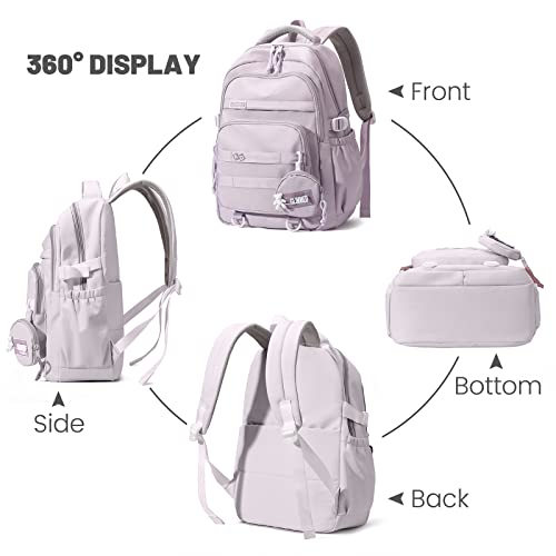 Amythe Schulrucksack Mädchen Teenager, Wasserdicht Daypack, Leichter Schulranzen Mädchen mit Großem Fassungsvermögen Modisch Rucksack für Schule oder Reisen - Lila