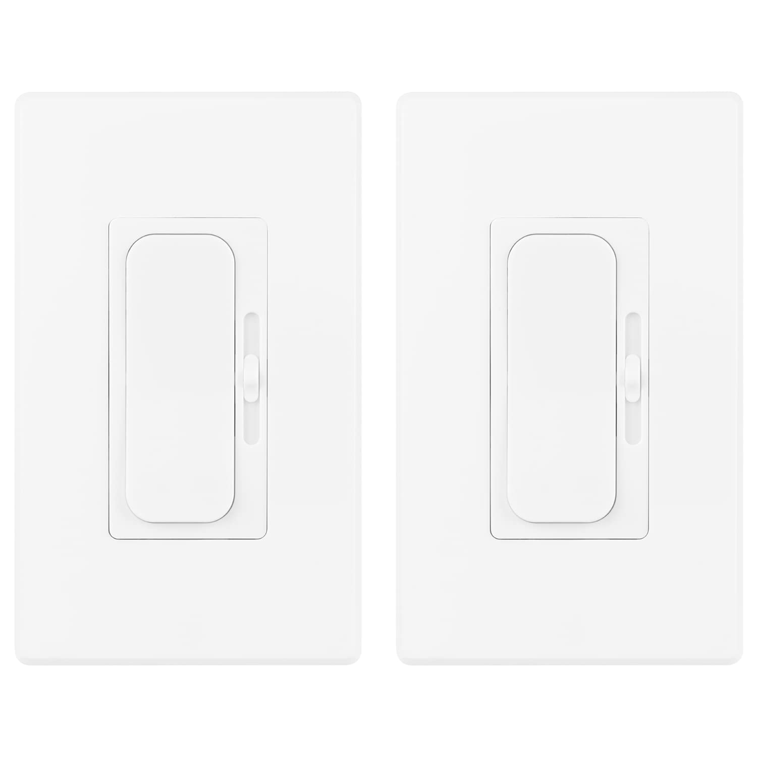 LED Dimmer Switch - On/Off Wall Dimmer Switch with Dimmable Slide, for LED/CFL/Incandescent/Halogen Bulbs - 3 Way Single Pole, 600W max, Cover Plate Included [2-Pack]
