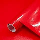 Wudnaye Red Contact Paper Peel and Stick Wallpaper for Kitchen 15.7inchx78.7inch Shiny Red Wallpaper Self Adhesive Contact Paper for Cabinet Wallpaper Stick and Peel Contact Paper Decor Wall Paper