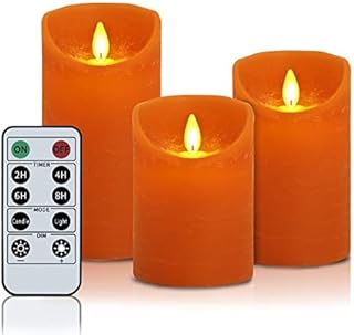 Flickering Flameless Candles Moving Flame LED Real Wax Battery Operated Candles Set of 4"5”6" Realistic Orange Candles with 10key Remote Timer for Wedding Christmas Home Party