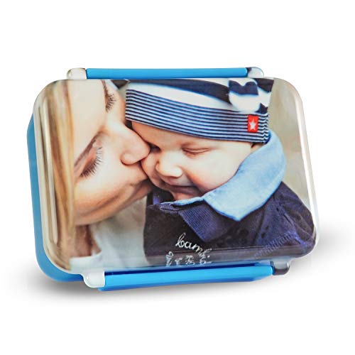 Isonio Brotdose mit eigenem Foto und Text Bedruckt, hochwertige Ausführung, sicherer Verschluss, auslaufsicher (Blau)