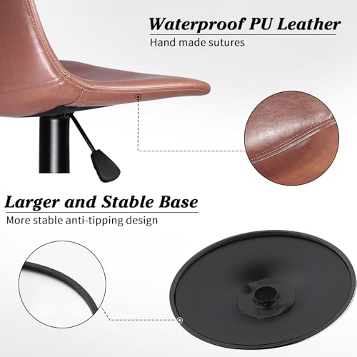 Image of Waleaf Adjustable Bar Stools Set of 2, Modern Faux Leather Swivel Barstools