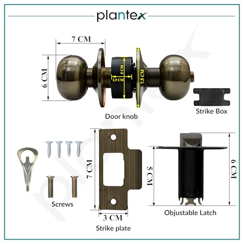 Image of Plantex Bathroom Door Lock /Keyless Cylindrical Lock for Bathroom /Balcony /Tubular Door Knob /Handle (Without Key-Brass Antique)
