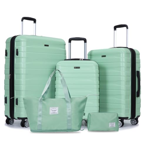 5 Piece Luggage Set Expandable Hard PC Luggage, TSA Lock, Rotating Wheels, Lightweight Luggage for Men & Women (Light Green)