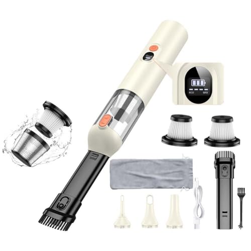 Handheld Car Vacuum Cleaner, 14000Pa Vacuum Cleaner and Air Duster, High Power Hand Held Vacuum with HD Digital Display and Multi-Nozzles for Car, Home, Office, Pet Beige