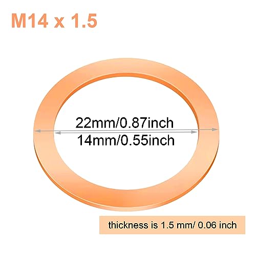 Image of M14 x 1.5 Oil Drain Plug Cooper Crush Washers Coolant Seal Ring Gasket 22 mm OD Pack of 20