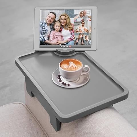 Sofa Arm Tray, Armrest Tray Table Suitable for Home Drinks/Fast Food/Fruit, Multi-Function Couch Arm Table with Phone&Pad Grip Cover