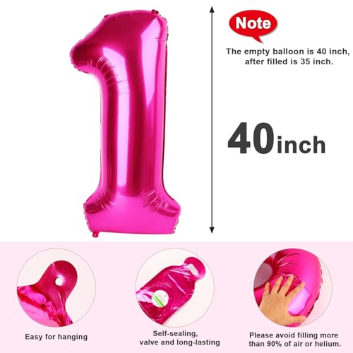 Image of 8 Balloon Numbers Birthday Decorations, 40In Hot Pink Balloons for Party | Eye-catching Appearance, Perfect Decorative Centerpieces, Convenient Self-sealing Structure, Widely for Various Occasions
