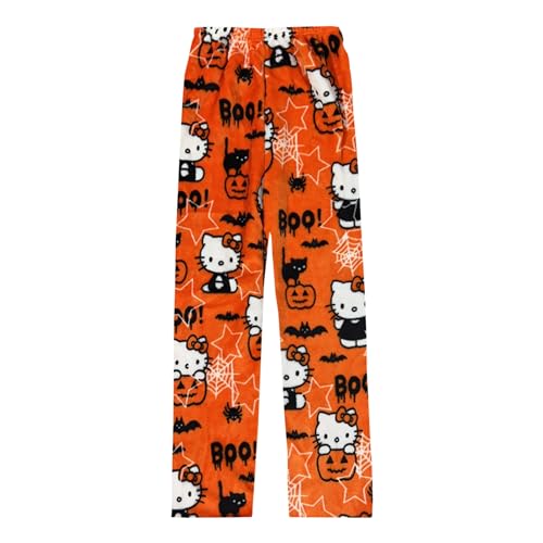 Image of BIUGNVW Anime Pajamas Pants Women Cartoon Family Christmas Pajama Pants Kawaii Flannel Pajama Pants Black and Pink
