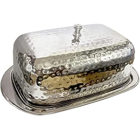 King International Stainless Steel Hammered Large Butter Dish, Butter Box with Lid, Butter Container,6.20 Inch Half Kg Butter Box, Fridge Storage Container for White Butter Cover
