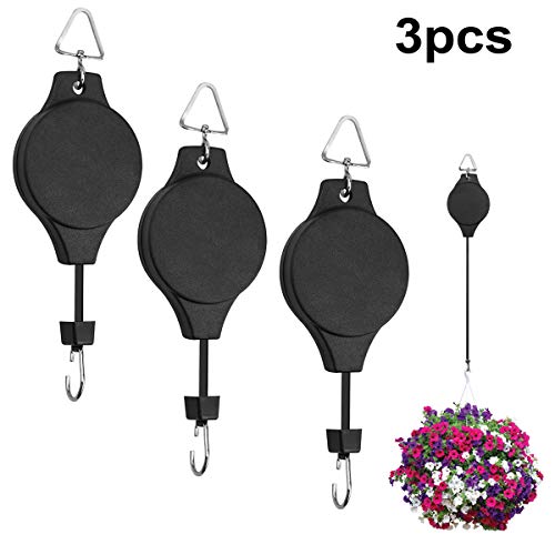 WEONE 3 Pièces Réglable Poulie de Plante, Rétractable Plantes Poulie Crochets Suspension, Suspendre Crochets pour Plante Panier de Fleurs Cage à Oiseau