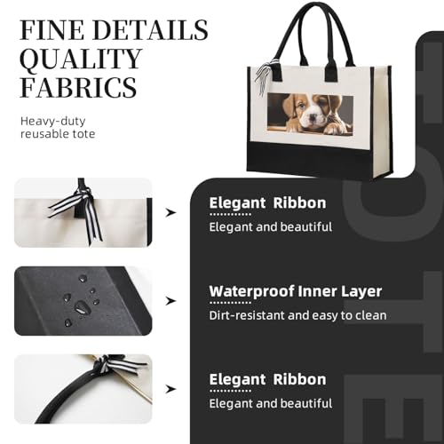 Canvas Tote Bag for Women Beach Tote Purse Reusable Grocery Bag Puppy Dog with Book Aesthetic Shopping Bags3