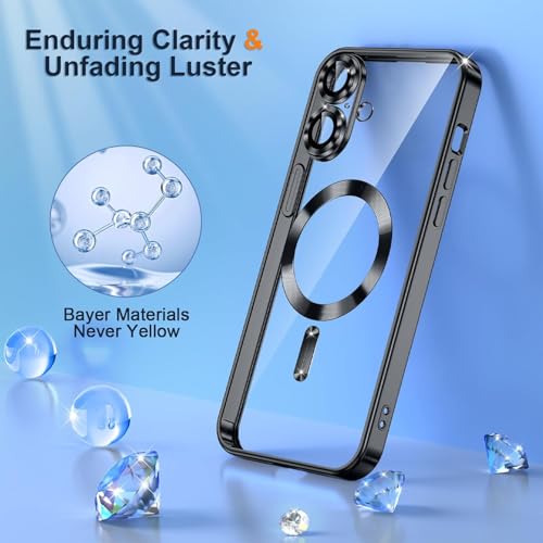 Image of VONZEE Compatible with iPhone 17 Case, MagSafe Compatible Transparent Shockproof Back Cover, Anti-Yellow Slim Protective Case with Camera Protection, Clear Magnetic Phone Case, Black