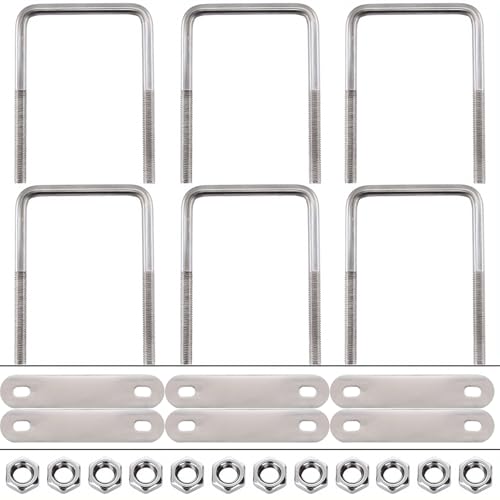 Image of 6 Pcs Square U Bolt in Zinc Plated U Bolt Zn, Industrial and Scientific Supplies U Bolts, Galvanized Steel Square Trailer U-Bolt for Boat Trailer Tube, Rectangular Wood and Metal Objects
