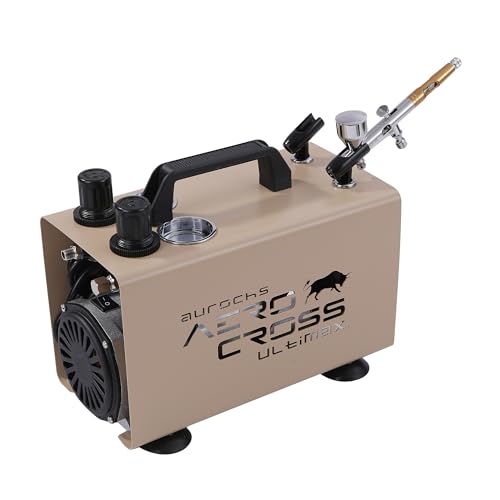 [aurochs] AERO CROSS ULTIMAX (アルティマックス）高性能コンプレッサー＆ダブルアクション ハンドピース エアブラシ セット1.0L エアタンク 口径0.3mm 真鍮製ハンドピース プラモデル 模型 ガンプラ (デザートサンド)