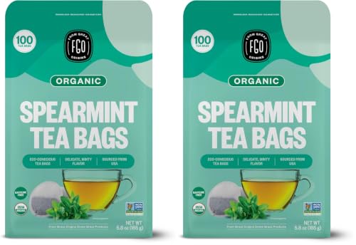 FGO Organic Spearmint Leaf Tea, 100 Count, Eco-Conscious Tea Bags, Caffeine Free, Resealable Bag, Packaging May Vary (Pack of 2)