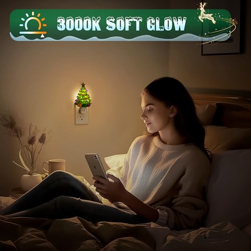 Image of JandCase Christmas Tree Night Light, 3000K Night Lights Plug into Wall | Cute & Funny Ceramics Night Light for Kids, Plug in Vintage Decor Nightlight with 360 Rotatable for Home Party Decor, 1 Pack