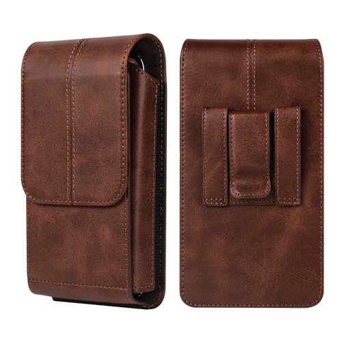 Etui de Clip Ceinture Cuir pour Téléphone Portable, Pochette Smartphone Marron, Vertical Sacoche Randonnée Poche Sac Banane Portefeuille Porte-Cartes en Holster Clip...