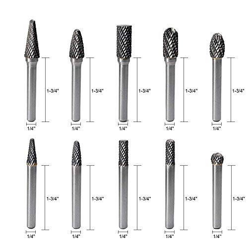 Jestuous PARTIALUPDATE Carbide Burr Set Jestuous 1/4 Inch Shank Diameter Double Cut Tungsten Carbide Cutting Burrs Rotary Files Bits thumb #1