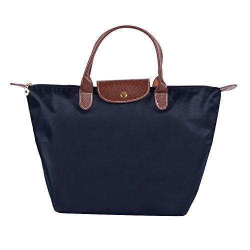 Preisvergleich Produktbild Fletion Nylon Wasserdichte Damen Handtasche Schulterhandtaschen Schulter Faltbare Einkaufstüten Reisetasche, Dunkelblau, Größe L, LxHxB: 52x32x20 cm, Grifflänge 20 cm