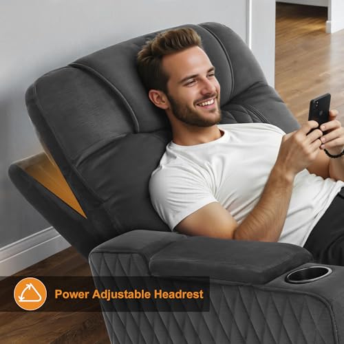 Image of MCombo Zero Gravity Oversized Power Recliner Chair for Adults with Power Headrest & LED Light, Fabric Recliner Chair for Living Room & Home Theater, USB & Type C Port, Armrest Storage HTS401