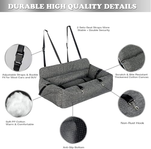 مقعد سيارة للكلاب من اواسيسغالور، محمول وقابل للطي ومقاوم للماء، مقعد سيارة معزز للسفر مع حزام امان (اسود وخطوط بيضاء، مقاس L)