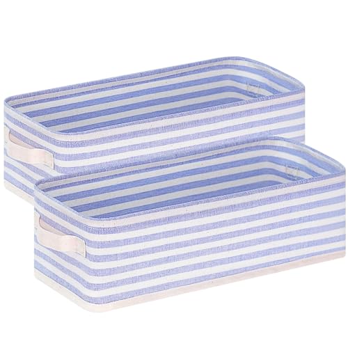 収納ボックス 2個セット 幅40×奥行17×高さ11cm 折り畳み 収納 ボックス 引き出し 収納ケース 取っ手付き ボックス 収納 雑貨かご 押入れ収納 小物入れ 衣類 おもちゃ ケース 収納(ブルー)