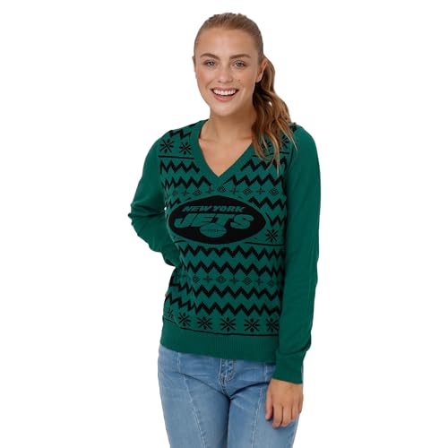 FOCO womens Nfl Team Logo Ugly Holiday V-neck Sweater, Team Color, 9-1441 US
