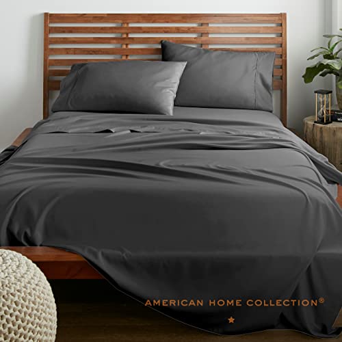 American Home Collection 3 Piece Twin XL Sheet Set - 16-Inch Deep Pocket - College Dorm Bedding - Ultra Soft Microfiber, Breathable, Easy Care, Wrinkle Free - Oeko-Tex Certified (Twin XL, Dark Gray)
