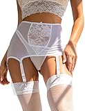 Garter Belt for Women Mesh Suspender Belt with 6 Vintage Strap Garter Belts for Thigh High Stockings White S