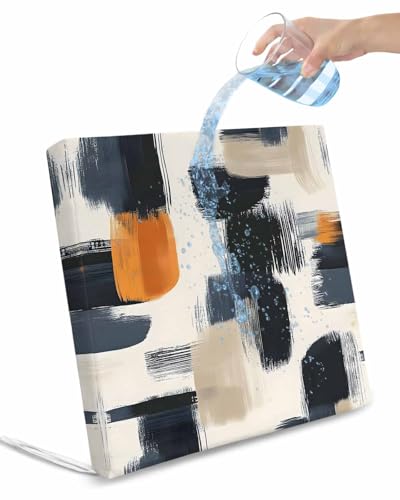 2 Pack Black Khaki Waterproof Cushion Covers with Ties, Outdoor Patio Chaise Lounge Chair Seat Cushion Slip Covers Replacement(Only Cover) Geometric Simple Middle Century Art 22