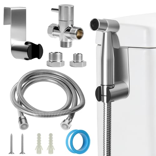 Monemey Kit de Douchette de Bidet en Acier Inoxydable, Kit Douchette WC avec Vanne 3 Voies (1/2