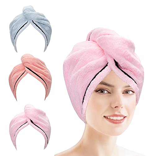AmazerBath Microfiber Hair Towel Wrap, 3 Pack Super Absorbent Hair Turbans for Women Wet Hair No Frizz, 26 x 10 Inches Quick Dry Hair Towels Cap for Drying Curly, Long & Thick Hair