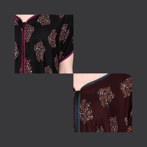 Image of Women's Alpine Botanical Leaves Print Maxi Nightgown with Pocket