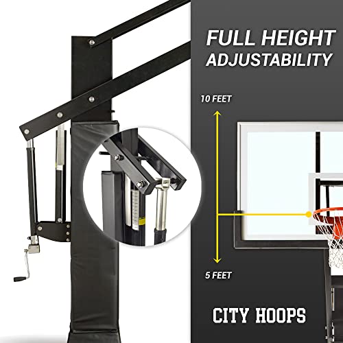 City Hoops™ Diamond - In Ground Basketball Hoop, Adjustable Height 5'-10', Galvanized Steel Frame, 72"X42" Pro Tempered Glass Backboard, Nba 180° Rim #TOP2
