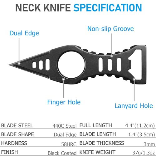 Image of Neck Knife with Sheath and Necklace, Mini Fixed Blade Knife Necklace for Men, Ultra Small Pocket Knife EDC Tools Cool Gadgets for Camping, Backpacking, Hiking, Survival