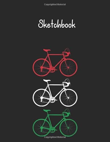Sketchbook: Italian Italy Flag Cycling Vintage Bicycles Gift Unlined Pages Sketchbook White Paper Blank Journal with Black Cover Marble Large Size 8.5in x 11in for Kids or Men and Women Cycologist