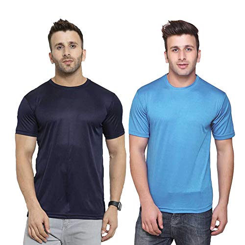 Image of TQH Men Dri Fit Polyester Half Sleeve Round Neck Multicolor t Shirts - Combo Set of 2
