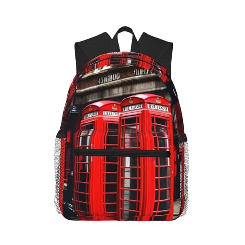 Sac à dos noir London Phone Booth unisexe avec poches et design léger pour le quotidien