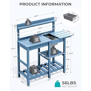 SERWALL Potting Table Outdoor Potting Bench with Sink, HDPE Potting Benches for Outside All Weather Use- Blue SERWALL Potting Table Outdoor Potting Bench with Sink HDPE Potting Benches for Outside All Weather Use Blue