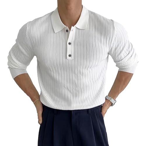 Men's Ribbed Quarter Button Sweater Mens Knit Polo Sweater Casual Polo Sweaters for Men